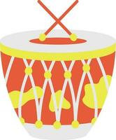 Cross Stick On Dhol Musical Drum Yellow And Red Icon. vector