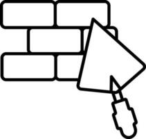 Brick Wall With Shovel Icon In Black Line Art. vector