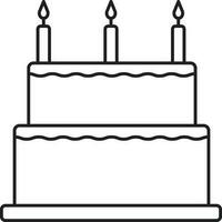 Burning Candles In Two Layer Cake Black Outline Icon. vector