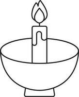 Linear Style Illuminated Candle In Bowl Icon. vector