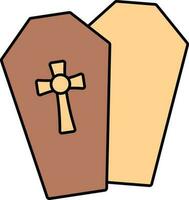 Flat Style Open Coffin Icon In Orange And Brown Color. vector