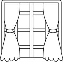 Window With Curtains Icon In Black Line Art. vector