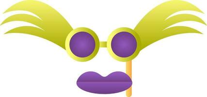 Green And Purple Color Carnival Eye Mask Stick With Lip Icon. vector