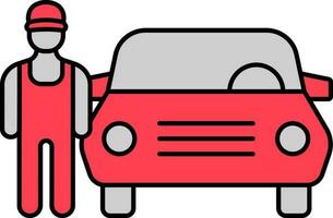 Car With Mechanic Icon In Red And Gray Color. vector