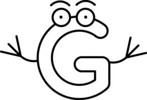 G Alphabet Cartoon Character Icon in Black Outline. vector