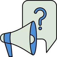 Loudspeaker With Question Mark Icon In Blue And Gray Color. vector