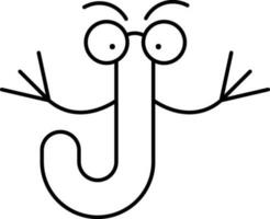 Thin Line Art Uppercase J Alphabet Cartoon Character Icon. vector