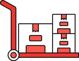 Parcel Trolley Icon Or Symbol In Red And White Color. vector