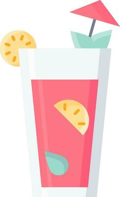 Illustration of Colorful lemonade Drink Glass With Umbrella Icon in Flat Style.