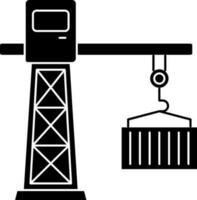 Tower Crane With Container Icon In Black and White Color. vector