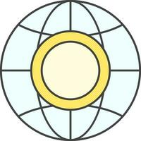 Global With Coin Icon Or Symbol In Cyan And Yellow Color. vector