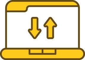 Up And Down Arrow In Laptop Screen Yellow And White Icon Or Symbol. vector