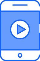 Blue And White Color Play Button In Smartphone Icon. vector