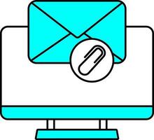 Computer With Mail Icon Or Symbol In Cyan And White Color. vector