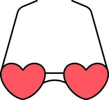 Heart Shaped Goggles Icon In Red Color. vector