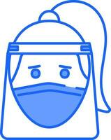Woman Wearing Face Shield Icon In Blue And White Color. vector
