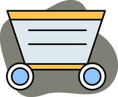 azul y amarillo color compras carro icono en gris antecedentes. vector