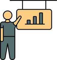Person With Growing Chart Icon In Orange And Gray Color. vector