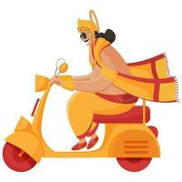 Side View Of King Mahabali Driving Scooter On White Background. vector