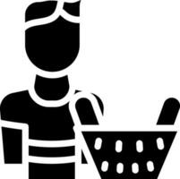 Man With Basket Icon In Glyph Style. vector