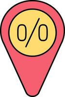 rebaja o compras descuento oferta ubicación centrar icono en amarillo y rojo color. vector