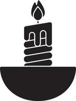 Illustration Of Lit Candle Inside Bowl Icon In Black and White Color. vector