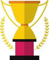 Yellow laurel wreath decorated orange and pink trophy cup. vector