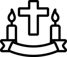 Christian Cross With Candle Icon in Black Outline. vector