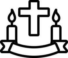 Christian Cross With Candle Icon in Black Outline. vector