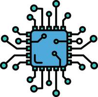 Circuit Chip Icon or Symbol in Blue and Turquoise Color. vector