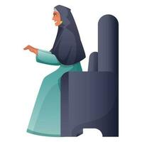 Side View Of Cheerful Muslim Woman Sitting At Sofa. vector