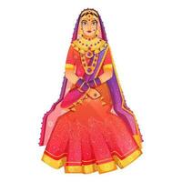 Beautiful Indian Bride Character In Sitting Pose. vector