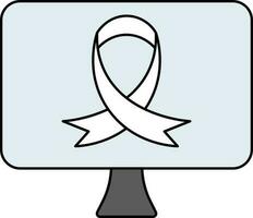 Awareness Ribbon Symbol On Desktop Screen Icon In Blue And White Color. vector