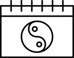 Yin Yang Symbol Calendar Line Art Icon. vector