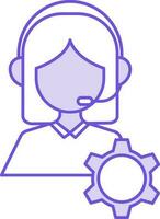 hembra cliente Servicio o preparar icono en púrpura y blanco color. vector