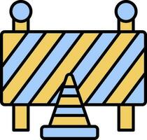 Traffic Cones And Barriers Icon In Blue And Yellow Color. vector