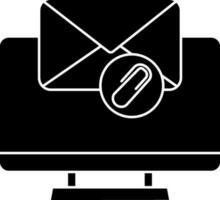 Black and White Computer With Mail Icon Or Symbol. vector