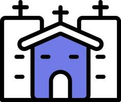 Iglesia icono en azul y blanco color. vector