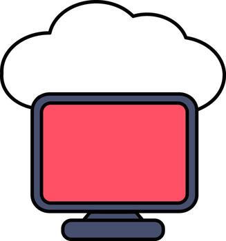 Isolated Cloud With Computer Icon In White And Red Color. vector