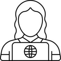 Faceless Woman Working At Laptop Icon In Line Art. vector