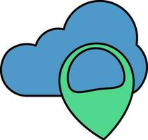 Cloud Navigation Map Pin Icon In Blue And Green Color. vector