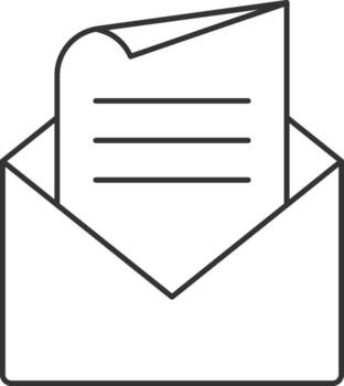 Open Envelope With Paper Icon In Black Outline. vector