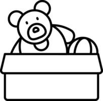 Open Toy Box Icon In Black Line Art. vector