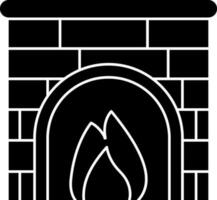 Flat Style Brick Fireplace Icon In Black And White Color. vector