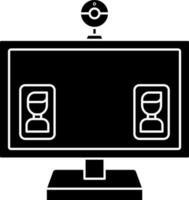 Black and White Online Meeting Or Video Calling In Computer Icon. vector