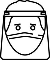 Man Wearing Face Shield Icon In Black Line Art. vector