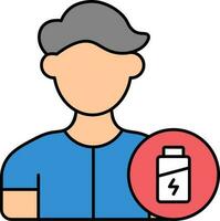 Flat Style Fatigue or Low Battery of Man Colorful Icon. vector