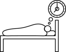 hombre descansando hora en cama icono en Delgado línea Arte. vector