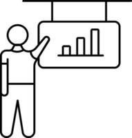 Person With Growing Chart Icon In Black Line Art. vector