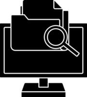 Black and White Illustration Of Searching File In Computer Icon. vector